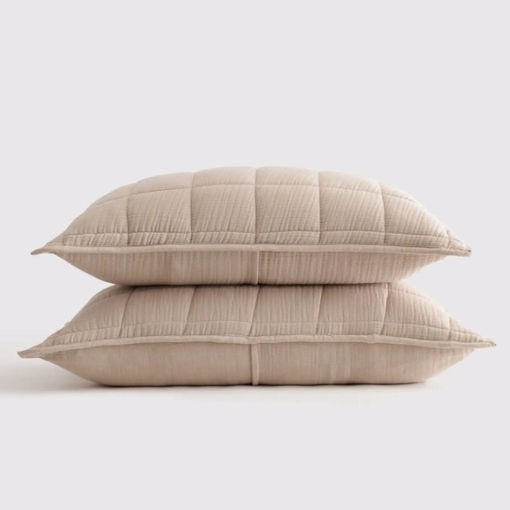 NWOT Quince Organic Airy Gauze Box Quilt King Sham Set in Dune (Tan) - Picture 4 of 4